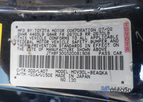 2002 Lexus Es 300 z USA, uszkodzony, nr VIN JTHBF30G520081908